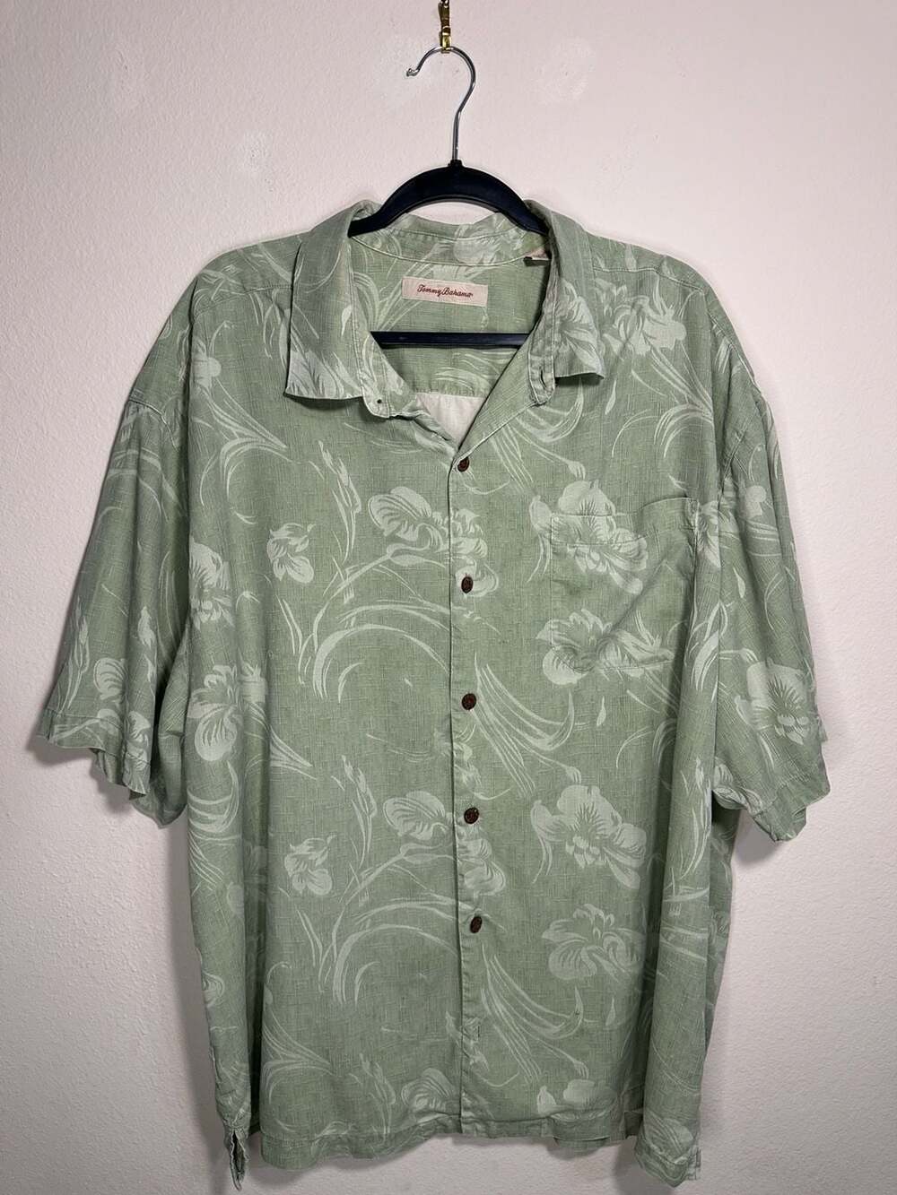 Tommy Bahama Men's 2XB 100% Silk Sage Green Jacquard Floral Hawaiian Camp Shirt - Picture 4 of 6